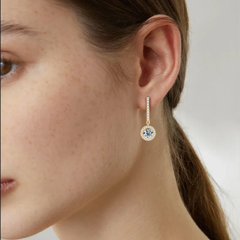 Apaison Gold Plated Moissanite Drop Earrings For Women 100% 925 Sterling Silver Earrings Bridal Fine Jewelry Gifts Wholesale