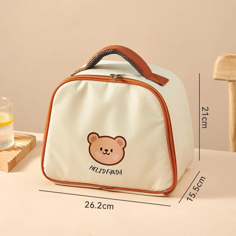 어린이용 가죽 곰 도시락 가방, 대용량 도시락 파우치, 단열 쿨러, 식기 컵 토트 피크닉 박스 포함