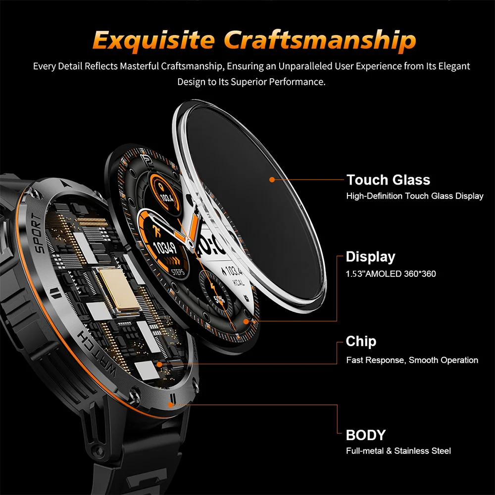 2026 NEW Outdoors Smartwatch GPS LEDFlashlight Waterproof Wireless Call Sports Modes Tracker Heart Rate Compass HD screen MAN 3