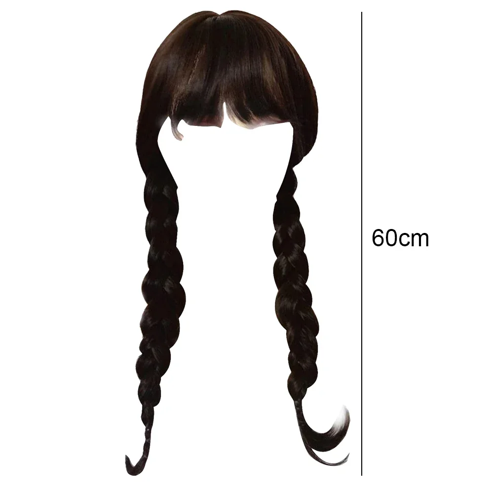 TV Wednesday Addams Cosplay Wig Adult Women Heat Resistant Long Black Braids Straight Synthetic Wigs Halloween Party Props