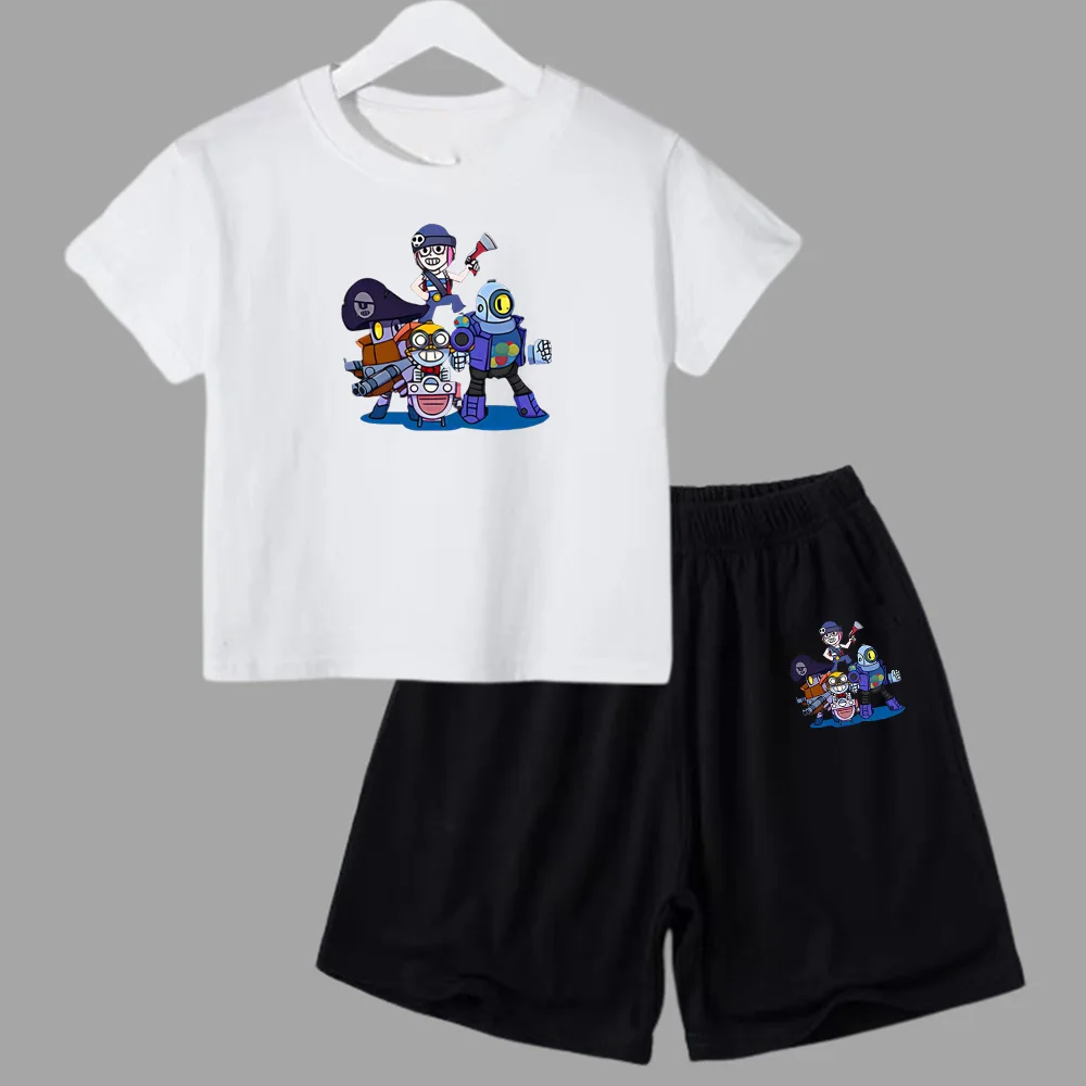 thumbnail image 1 of Conjunto de 2 piezas de camiseta y pantalones cortos informales para niños y adolescentes, de algodón, de manga corta, para verano, 1 of 5
