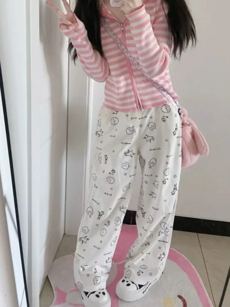 HOUZHOU Y2k Kawaii Sweet High Straight Pants Women Japanese Style Harajuku Cute Cartoon Print Loose Trousers Soft Girl 2024 4