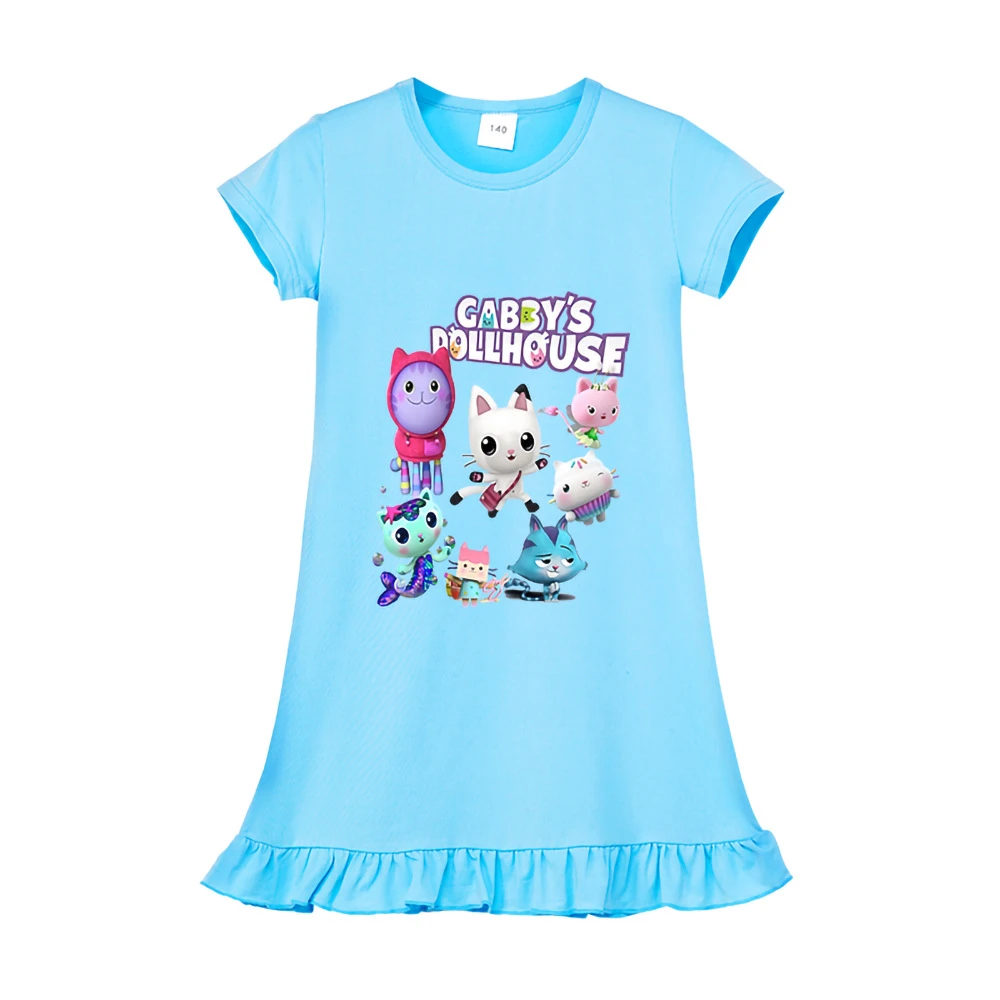 New Gabby's Dollhouse Nightdress Girls Pajamas Dresses Children Cartoon