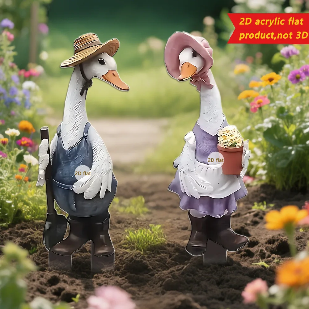 Description Picture 2 of item1 piece of art decoration animal garden stake decoration, floor standing outdoor lawn decoration, playful duck image,