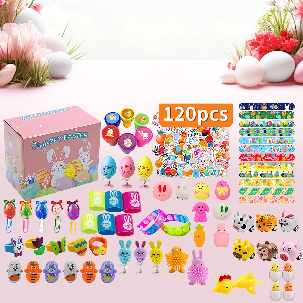 120Pcs Prefilled Easter Eggs Easter Egg Fillers with Assorted Toys Easter Basket Stuffers Easter Egg Toy for Boys Girls
