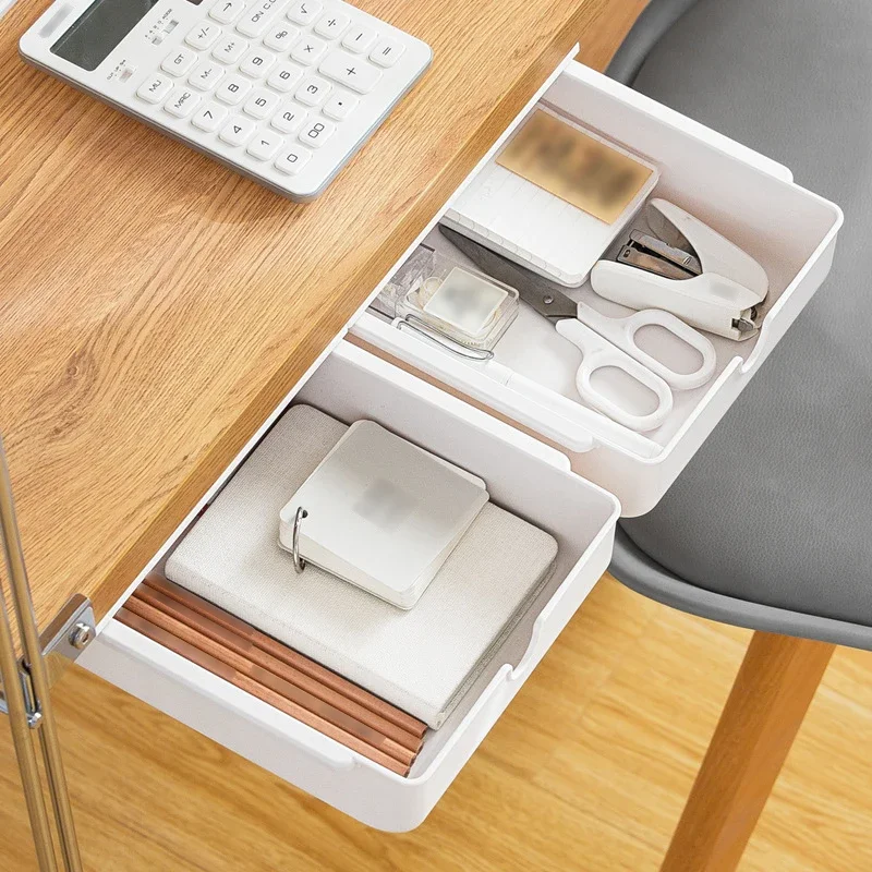 Under-Desk Plastic Drawer Organizer 1PC Hidden Design Anti-Fall Latch for Office Storage and Organization