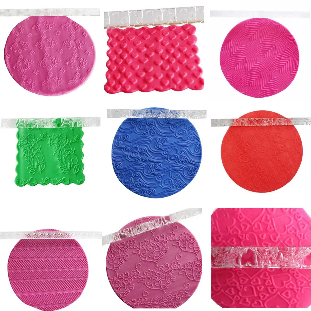 21 Styles New Fondant Cake Impression Acrylic Embossing Pastry Roller Baking Tools Rolling Pin