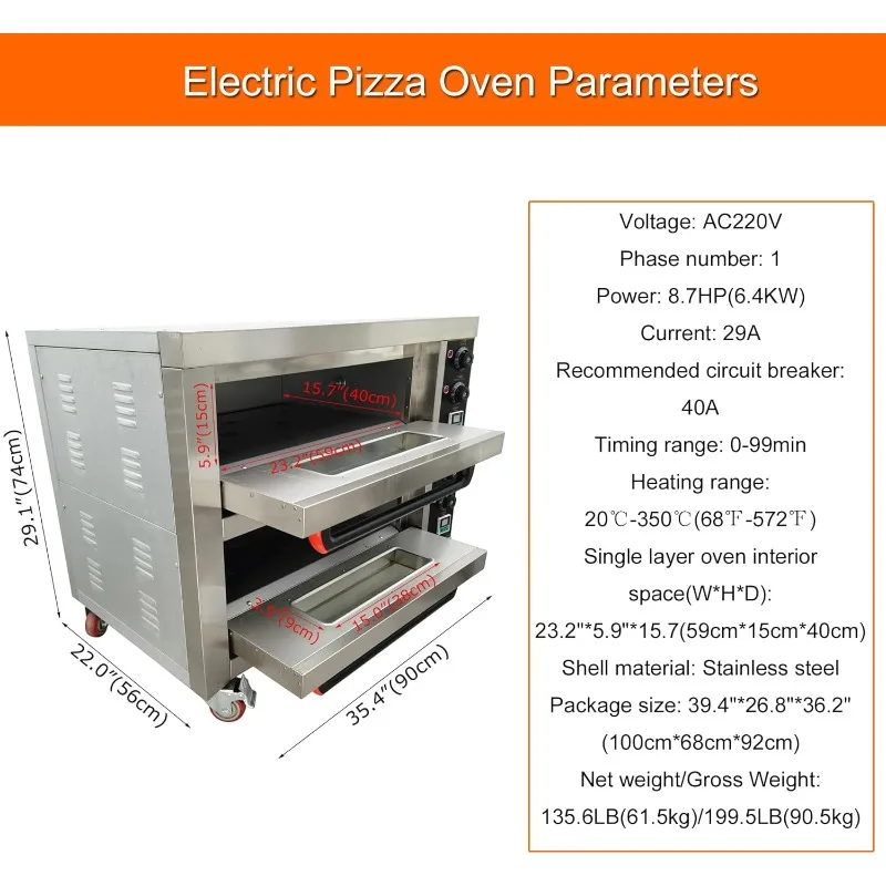 INTSUPERMAI Commercial Pizza Oven Electric Oven Double Deck Convection Oven 6400W 220V Commercial Cooker 2