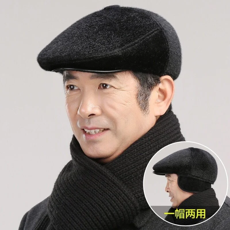 

Father's forward hat cold proof and plush thickened beret hat for middle-aged and old men's imitation mink hair warm ear
