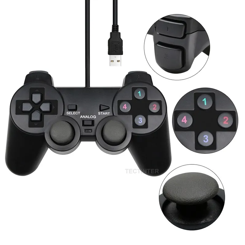 Wired USB PC Game Controller Gamepad For WinXP/Win7/8/10 Joypad For PC Windows Computer Laptop Black Game Joystick