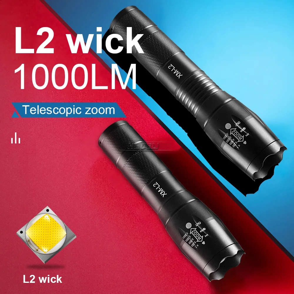 

Paweinuo L2 wick High Power LED Flashlights Tactical Touch Rechargeable Light 18650 Lantern For Emergency Meeting Camping Riding