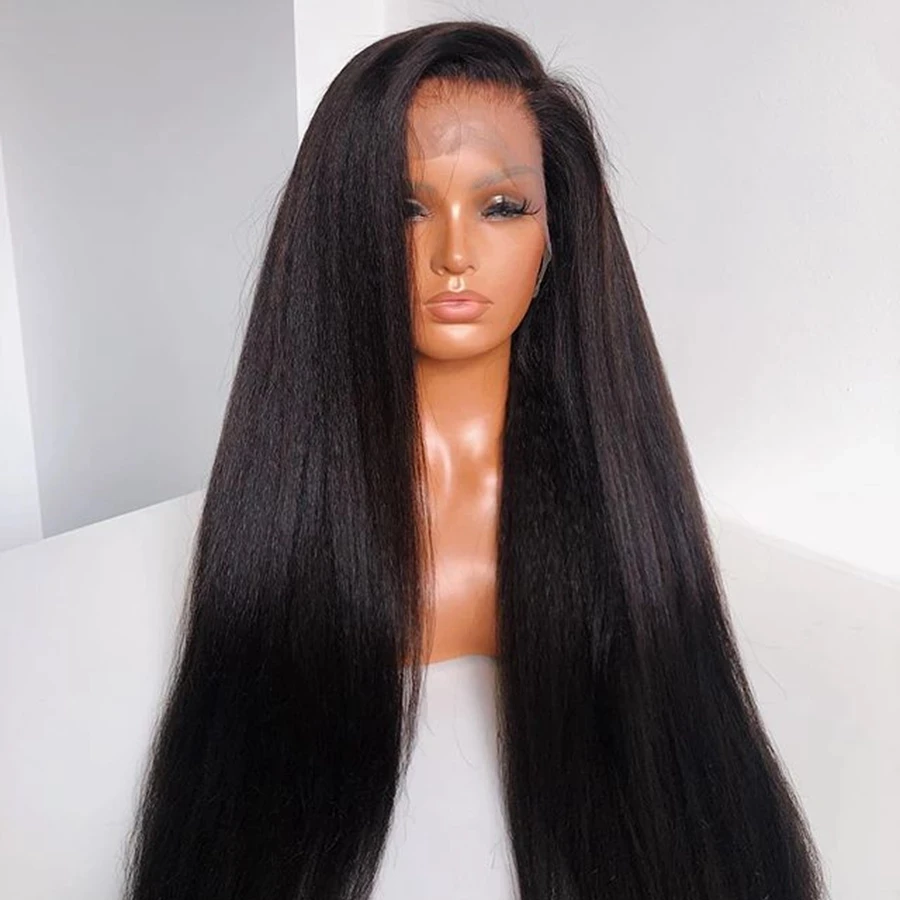 Italian Yaki Straight Human Hair Lace Front Wigs Pre Plucked Hairline Yaki Straight 5x5 Lace