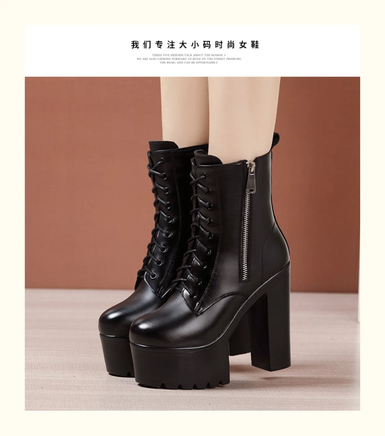 High quality short ankle leather cowhide boots for women 14cm high heel platform 2024 autumn winter 32 33 43 fashion shoe black