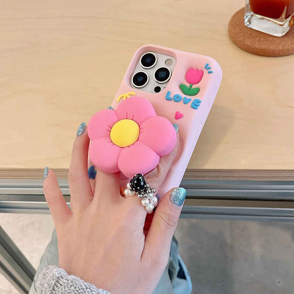 Elegant 3D Floral Soft Silicone Case with Stand Holder Cover