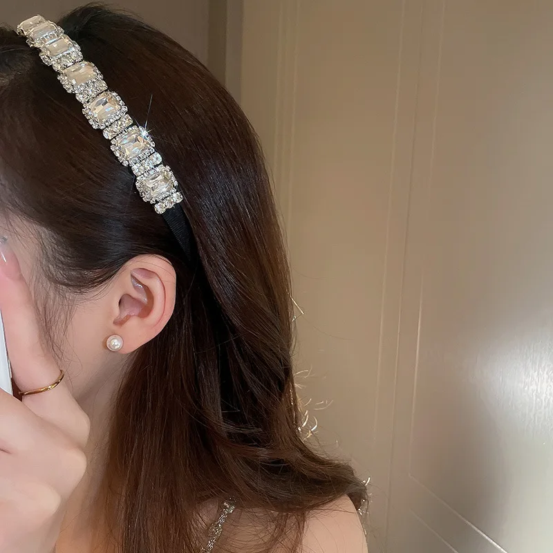 Glänzende Voll-Strass-Stirnbänder, quadratische Blatt-Kristall-Haarbänder, Kopfbedeckungen für Damen, luxuriöse Party- und Hochzeits-Haaraccessoires, Schmuck K – Detail 5