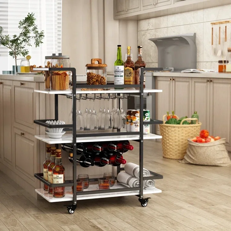 MDF and Metal Golden Living Room Mini Beverage Car Restaurant Side Cabinet Beauty Trolley Bar Cart Trolley
