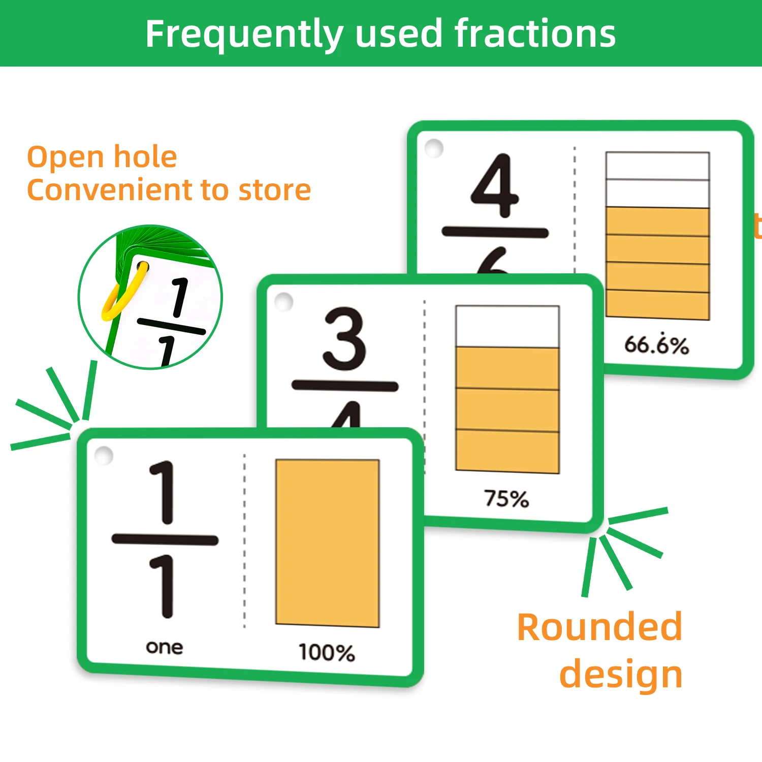 15pcs Double-Sided Fraction Cards, Math Teaching Aids for Kids,  an Educational Tool for Math Fractions in Home and School - 3