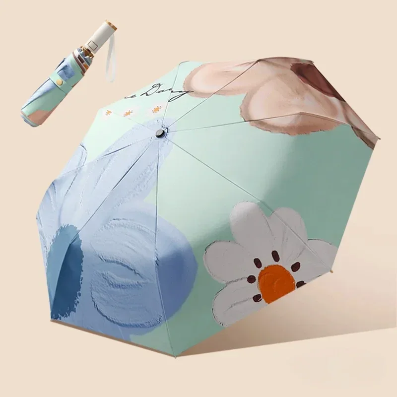 Cute Cartoon Automatic Parasol Folding Umbrella Male Women Printed Umbrella Lightweight Rain Gear