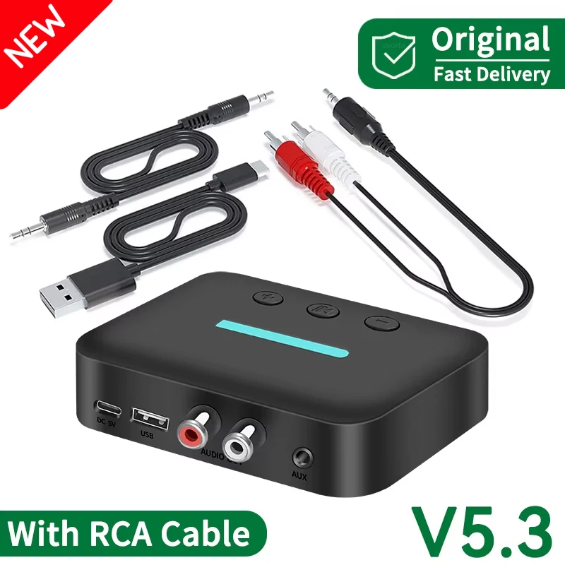 מתאם מקלט אודיו Bluetooth 5.3 USB אלחוטי למוזיקה סטריאופונית 3.5mm AUX R/L RCA תומך ב-U-Disk Playback עבור רמקול שולחן