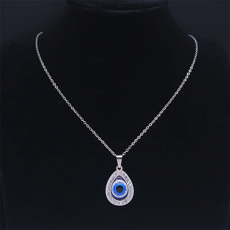 GOLDENCAT Collana Blue Eye, Collana con Pendente Turchese, Ciondolo a Forma Sole, Collana in acciaio con Pendente Occhio Turco, Lunghezza 415 mm esteso, Acciaio Inossidabile, Bagno Oro 14k