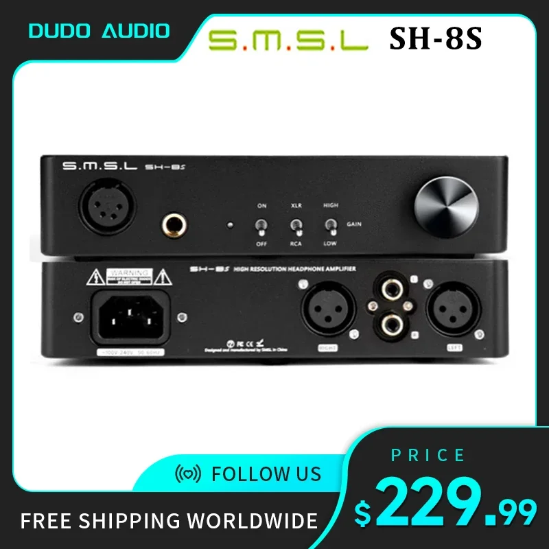 

SMSL SH-8S Hi-Res Headphone Amplifier 6.35mm RCA XLR Balanced/Unbalanced Gain Adjustable SH8S Amp