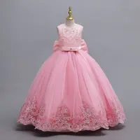 Shiny Toddler Little Big Girls Embroidered Beaded Bowknot Wedding Flower Girl Birthday Party Pageant Formal Easter Holiday Dress 2