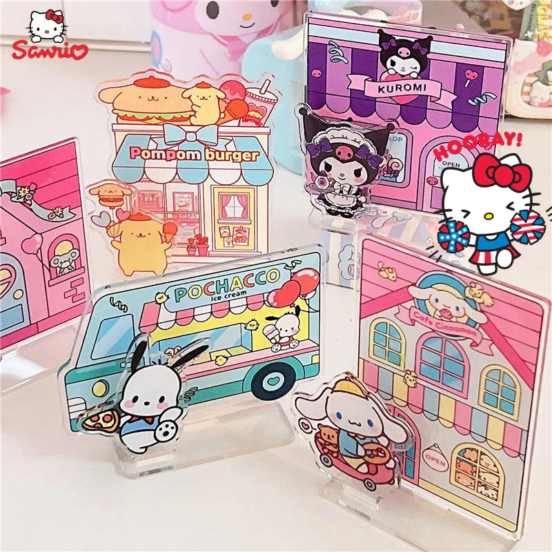 

Kawaii Sanrios Cinnamoroll Kuromi My Melody Creative Small House Modeling Desktop Stand-Up Doll Ornaments Desk Accessories Gifts