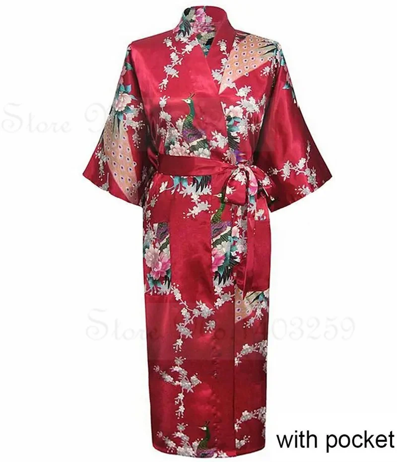 Elegant Satin Kimono Robe with Pockets - Women's Luxurious Loungewear and Bridal Dressing Gown