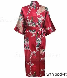 Elegant Satin Kimono Robe with Pockets - Women's Luxurious Loungewear and Bridal Dressing Gown - S (Burgundy A)