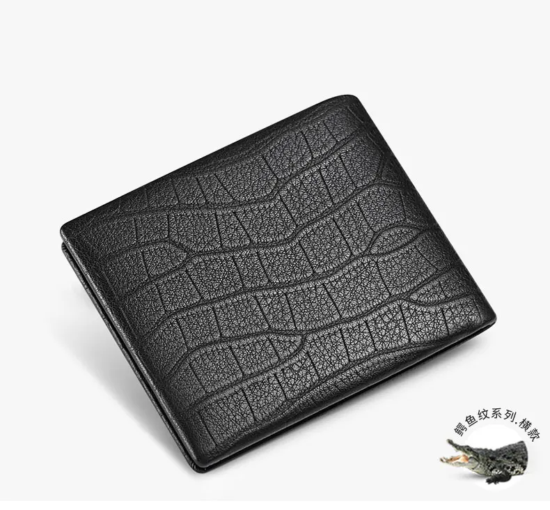 WILLIAMPOLO 100% Genuine Leather Wallet Men Crocodile Pattern Men Card Holder Wallet Real Cowhide Wallets For Man