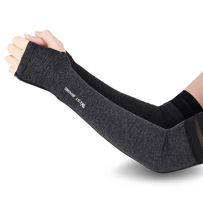 WEST BIKING Cycling Arm Sleeves Sun UV Protection With Finger Hole Ice Silk Golf Fishing Running Sport Arm Cover Arm Compression 2