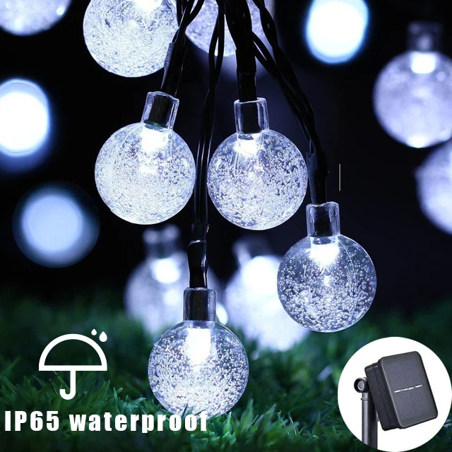 Solar-Powered Crystal Ball Fairy Lights - 30 LED Outdoor String with 8 Flashing Modes, 14.76ft for Garden and Yard Decor
