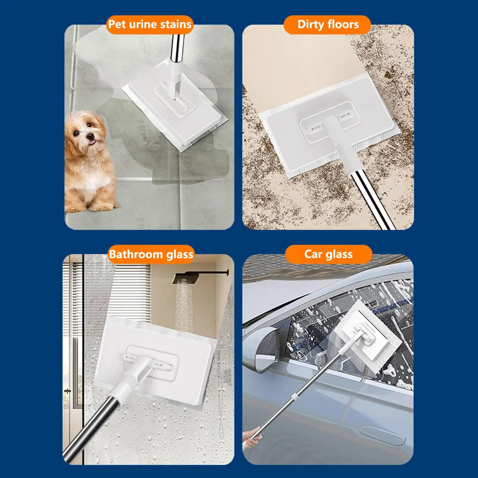 Hands-Free Cleaning Mop For Window Floor Dust Remover Automatic Face Towel Mop With 4 Reusable Cloths Household Cleaner Supplies_voghion.com