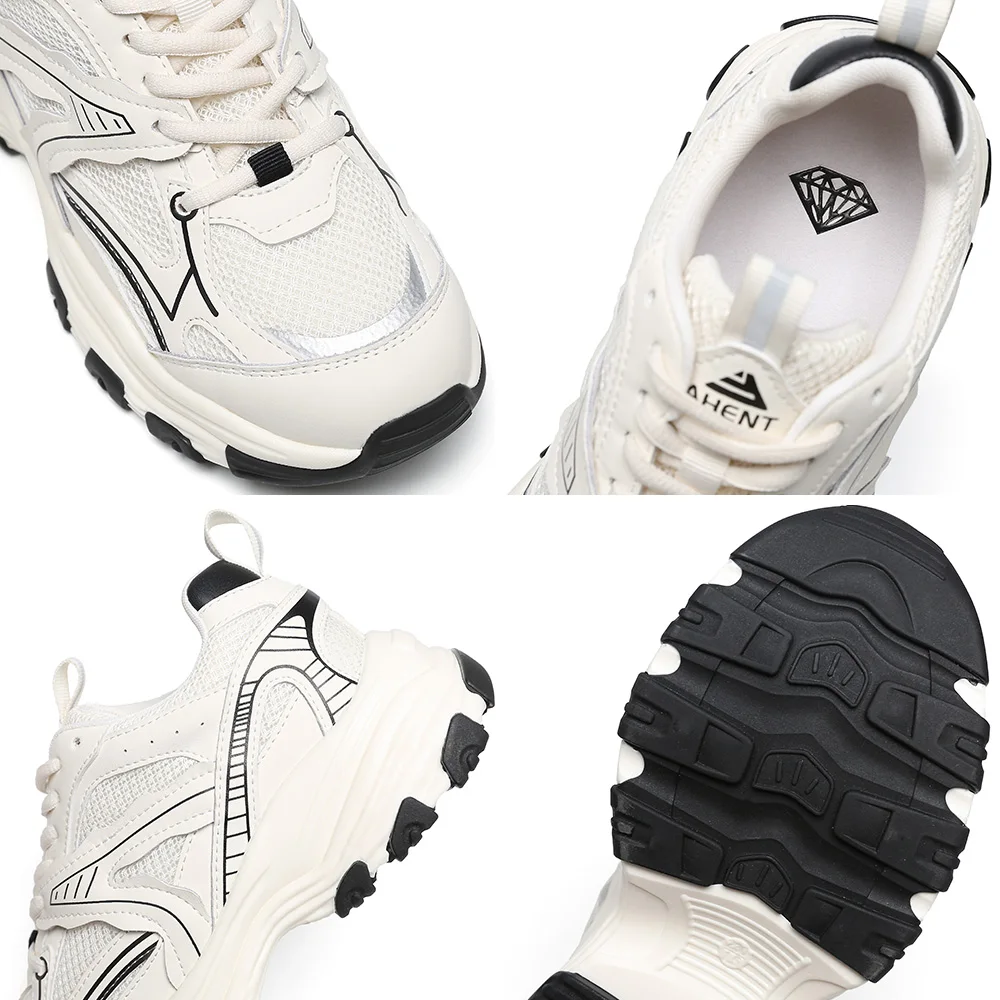 SOMILISS Women Platform Chunky Sneakers Genuine Leather Breathable Mesh Patchwork Comfortable Ladies Fashion Casual Shoes