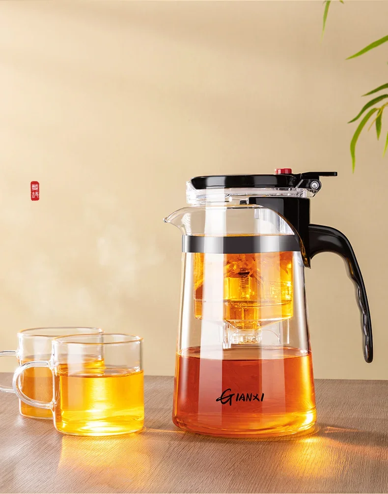 Teapot With Infuser Thickened Glass Heated Resistant Tea Pot One-button Filtering Tea Separation Kettle Tea Coffee Maker Teapot With Infuser Thickened Glass Heated Resistant Tea Pot One-button Filtering Tea Separation Kettle Tea Coffee Maker