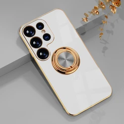 Luxury Plating Ring Holder Soft Silicone Case - Elegant Back Cover with Stand for Note 20 (White)