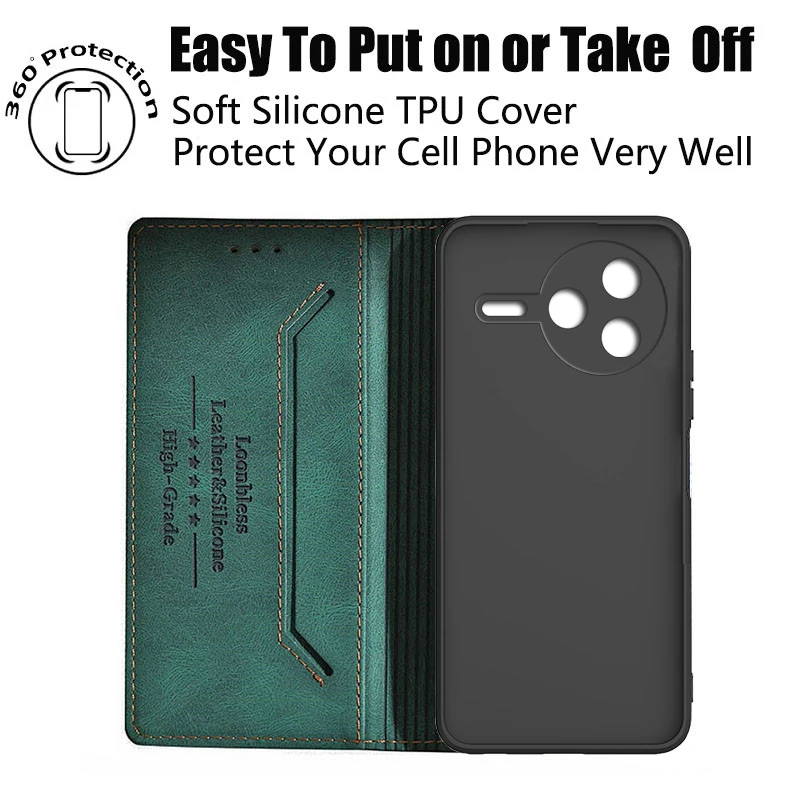 Leather Flip Wallet Case for Poco F7 Pro - Original Design Cover