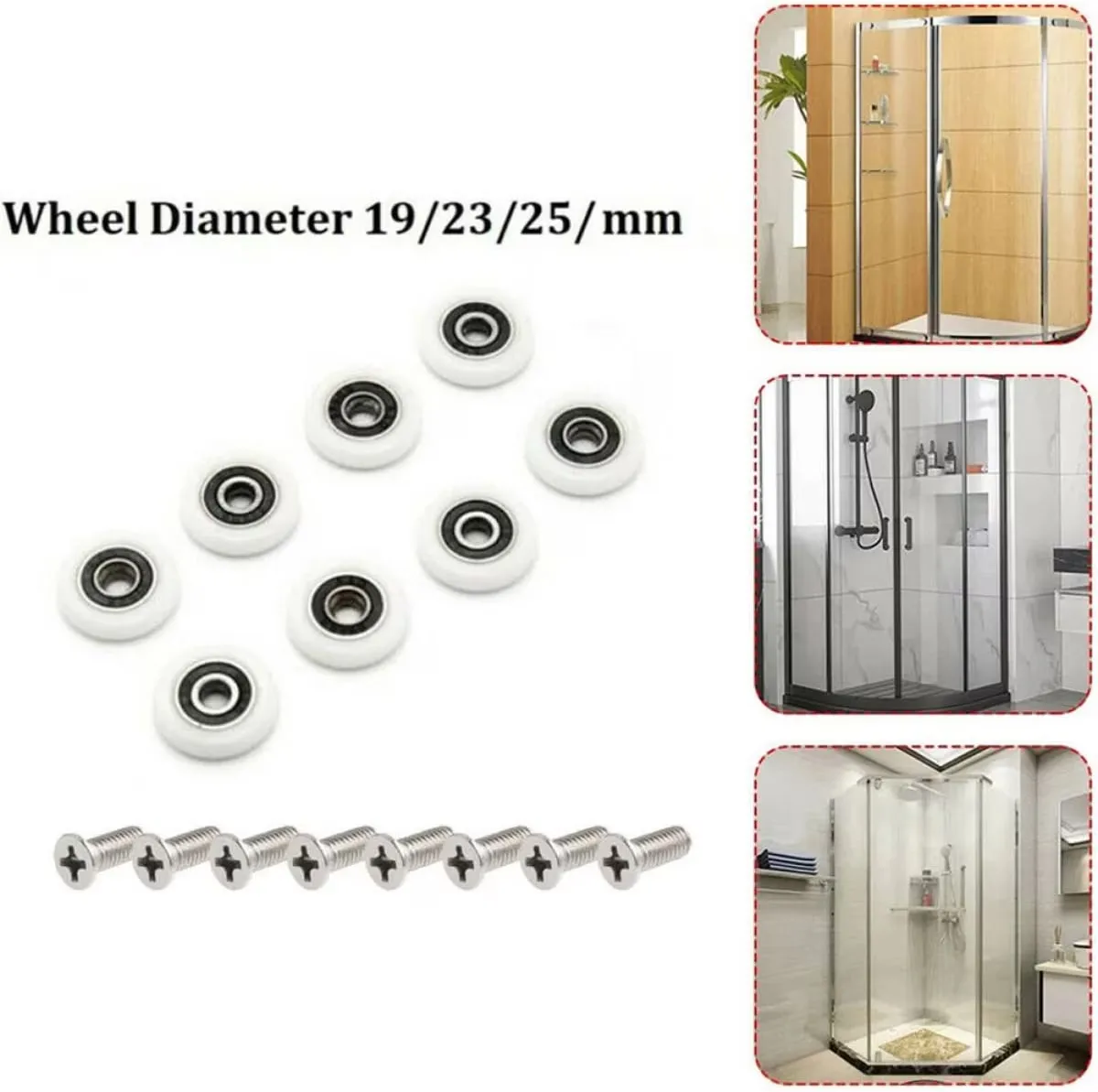 8pcs Shower Door Rollers /Runners/Wheels 19mm Wheel Diameter Replacement Part(19mm-27mm)