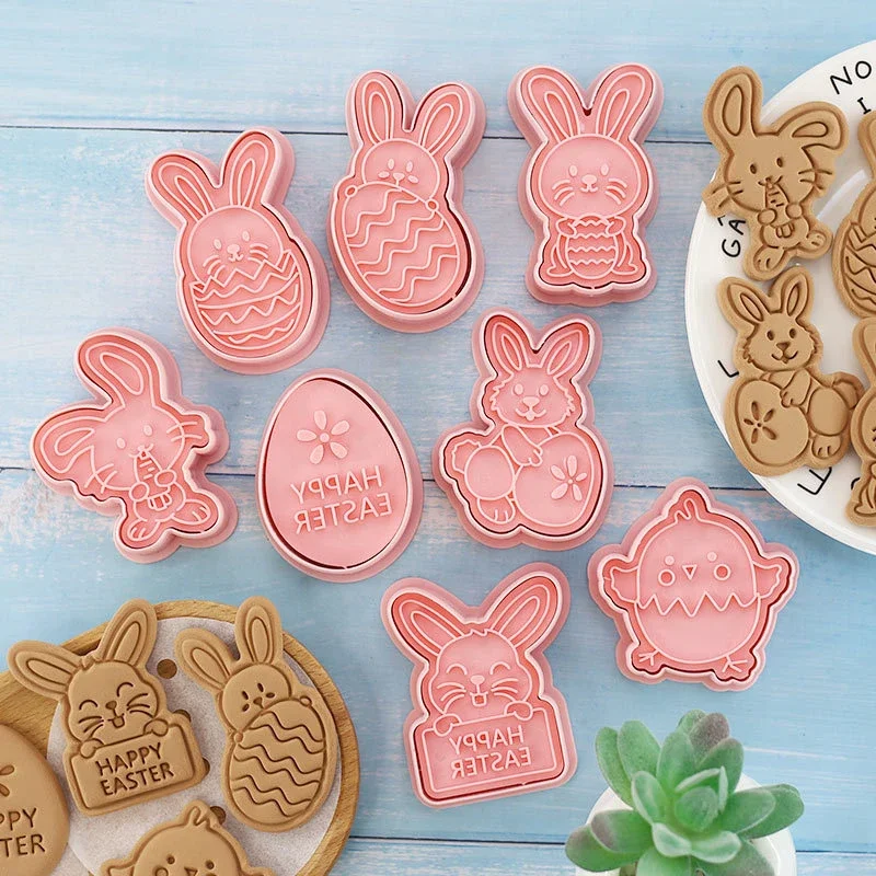 Cartoon Easter Egg Cookie Embosser Mold Cutter Set Fondant Cake Decorating Baking Tools