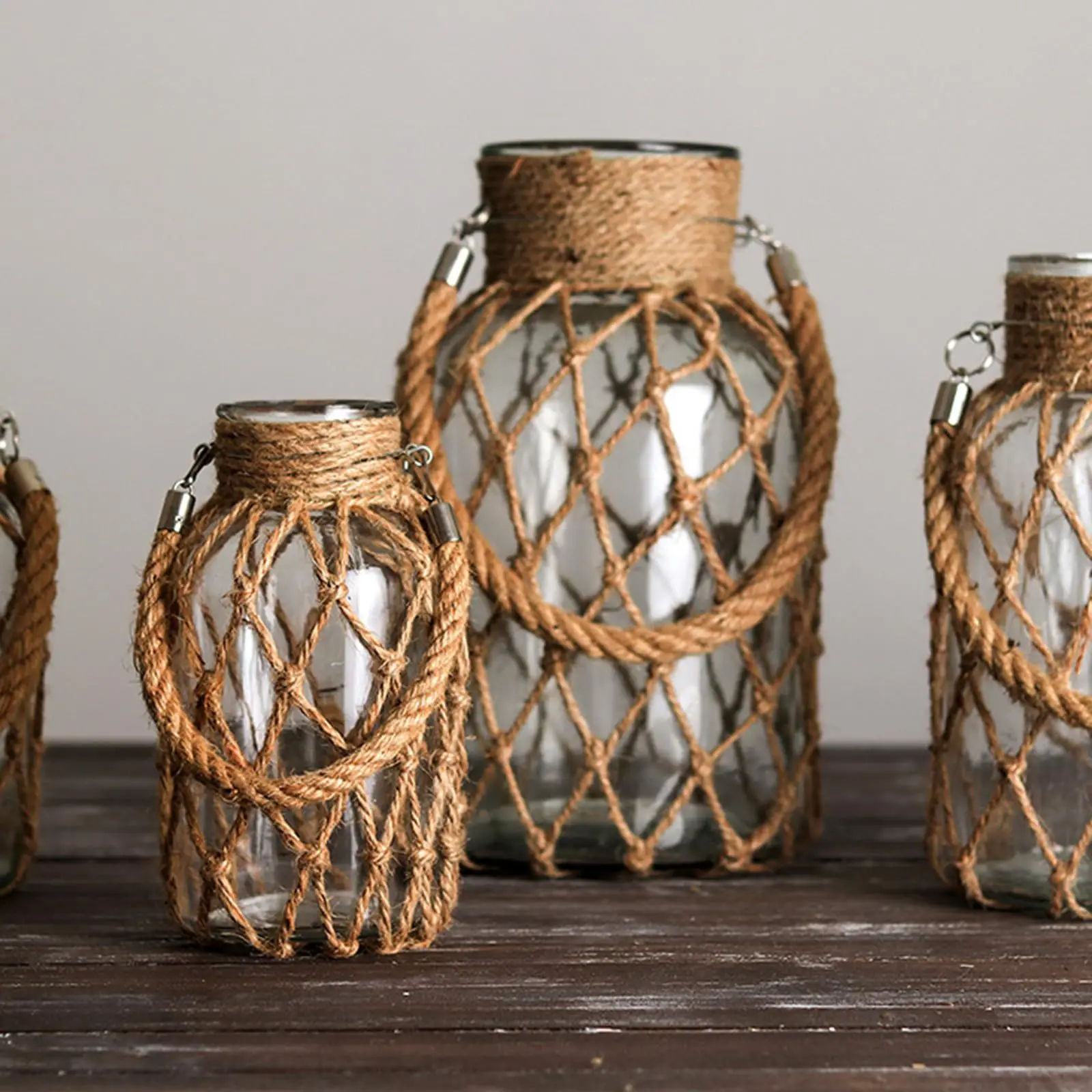 Rustic Hanging Glass Vase Rope Net Dry Flower Glass Vase with Art Hemp Rope Home Transparent Living Room Decor Table Decoration 3