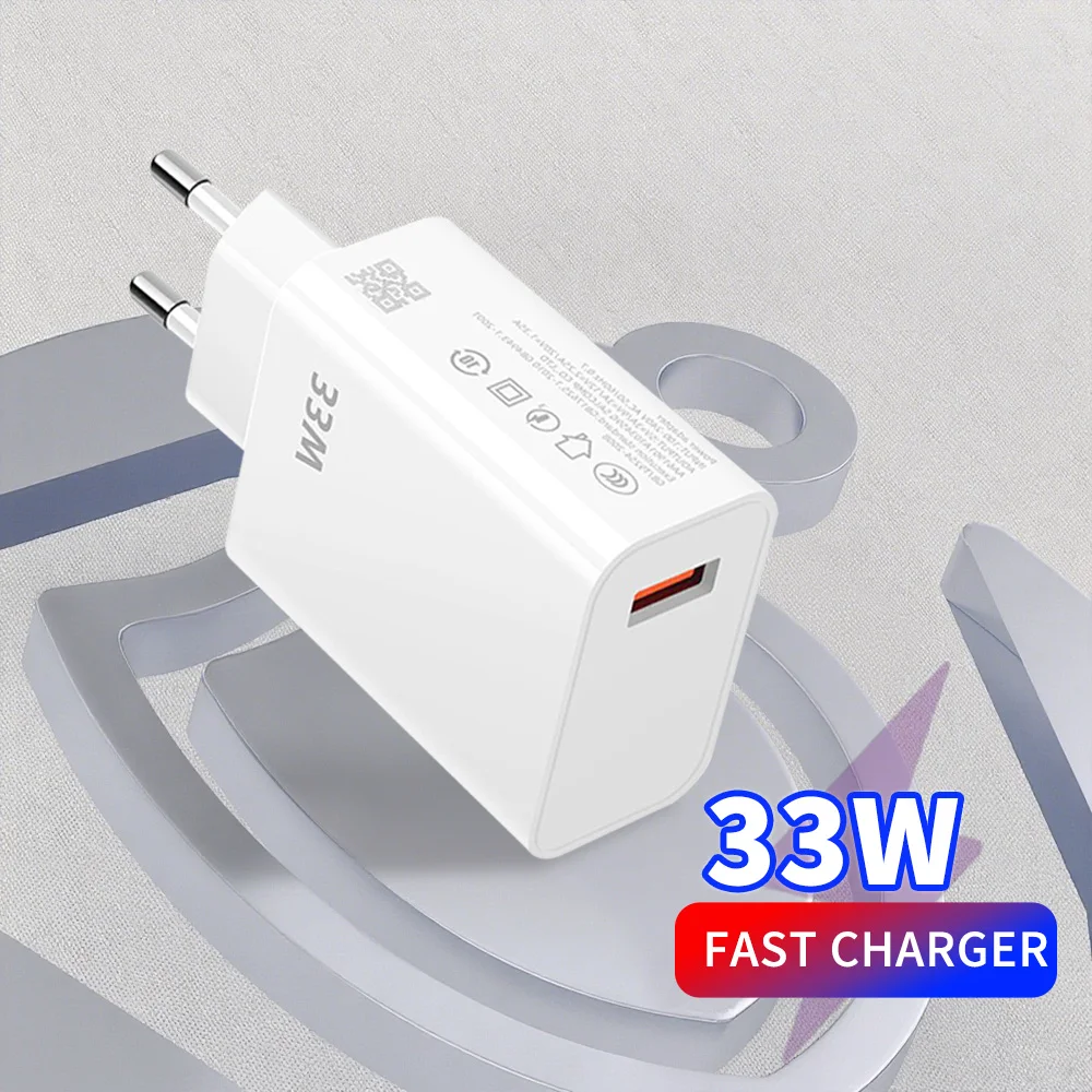 33W USB Charger Fast Charge With USB To Type C Data Cable Wall Adapter For iPhone 15 Xiaomi Redmi Quick Charge 3.0 Phone Adapter