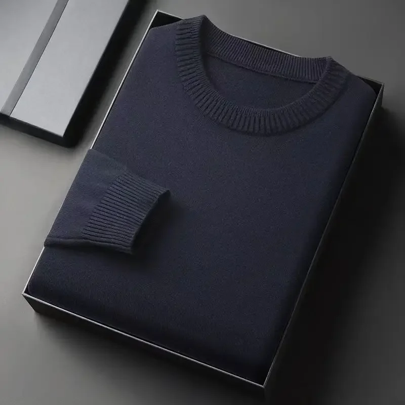 Autumn New Men's Round Neck Pullover Long Sleeved Knitted Sweater Retro Lightweight Sports Shirt Soild Color Casual Jacket 3