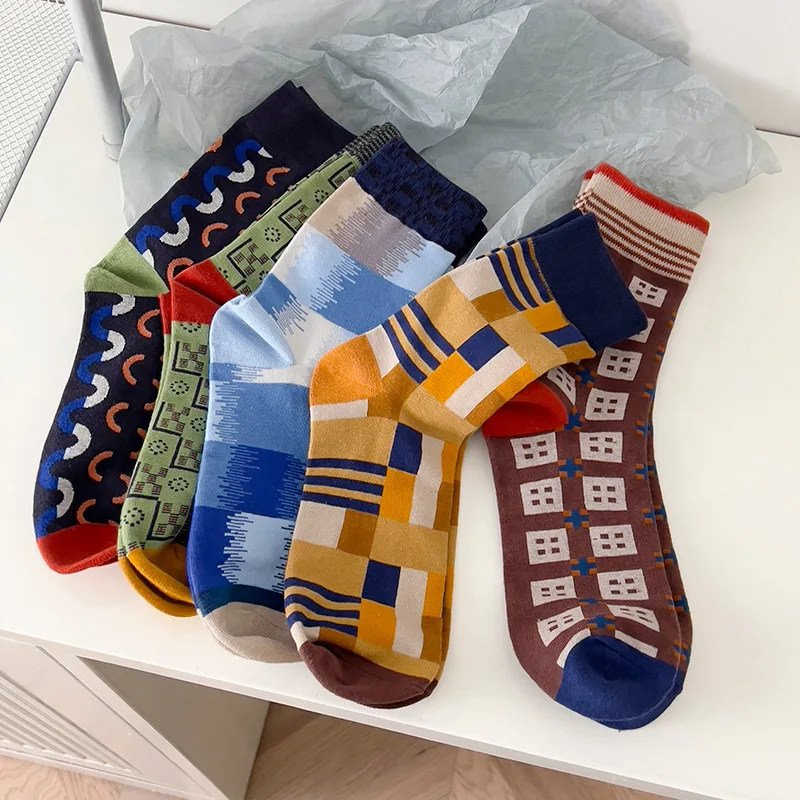 

Men'S Socks Cotton Socks Colorful Geometric Mid-Calf Stockings For Men One Size Fits All Skin-Friendly Stocking Soft All-Match