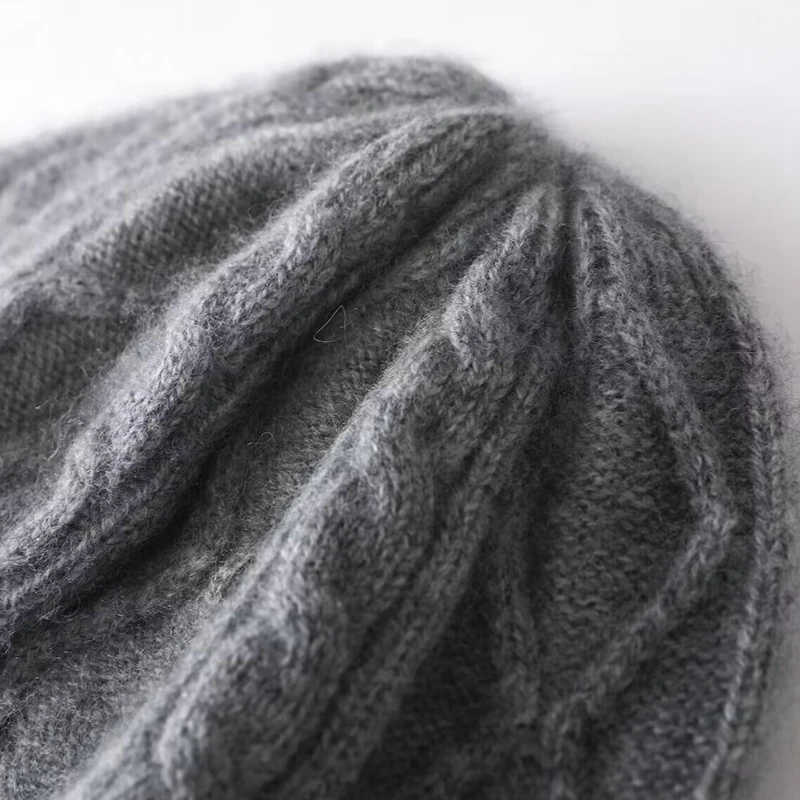 100%Pure Cashmere Women's Winter Hat 2023 Warm Wool Soft Beanie Bonnet y2k Rhombus Luxury Beanies For Lady Knitted Skullies Cap 4