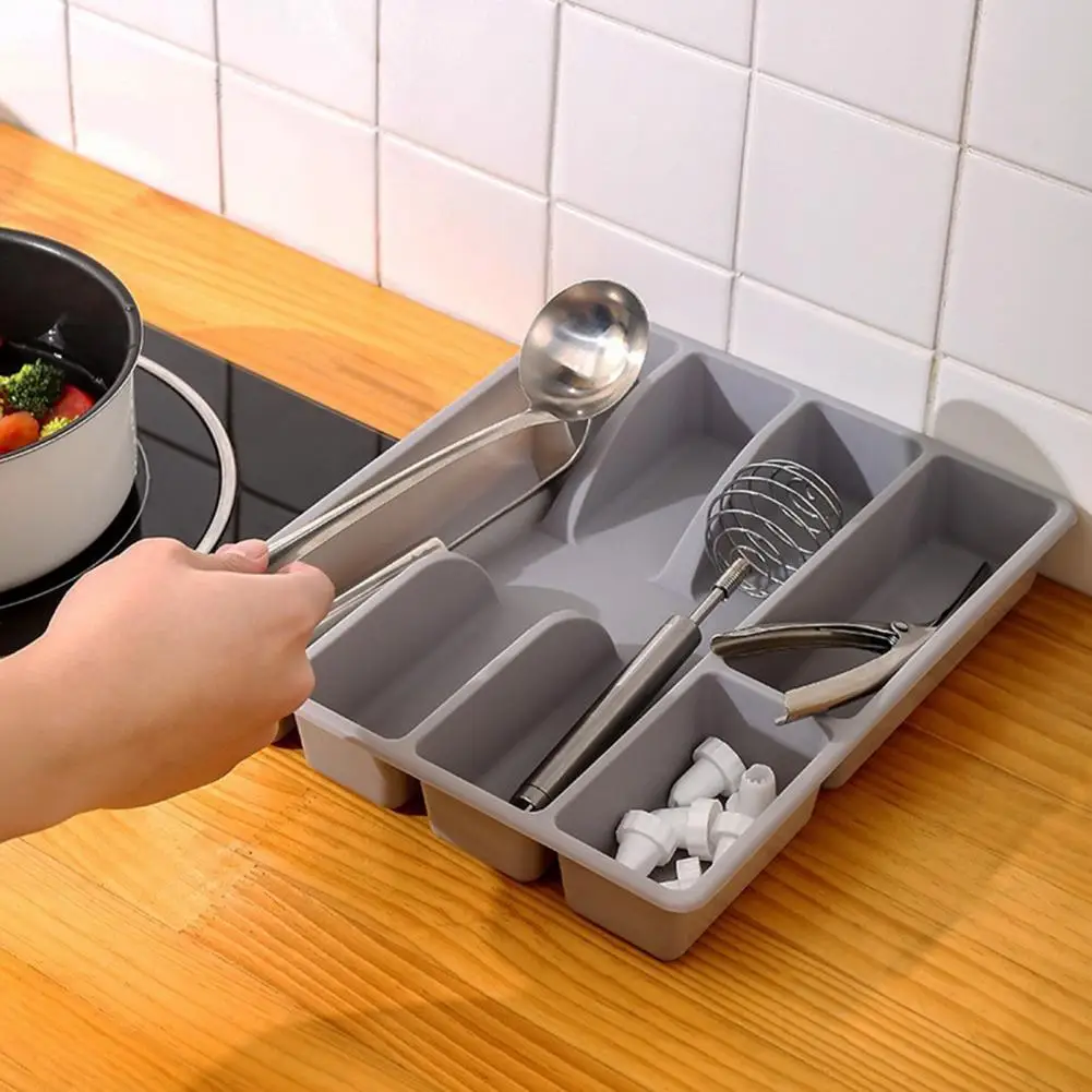 Cutlery Organizer Storage Box Storage Tray Cutlery Storage Box Classification Large Capacity Multi Compartments Utensil Organizer Tray Compact Drawer Utensil Caddy