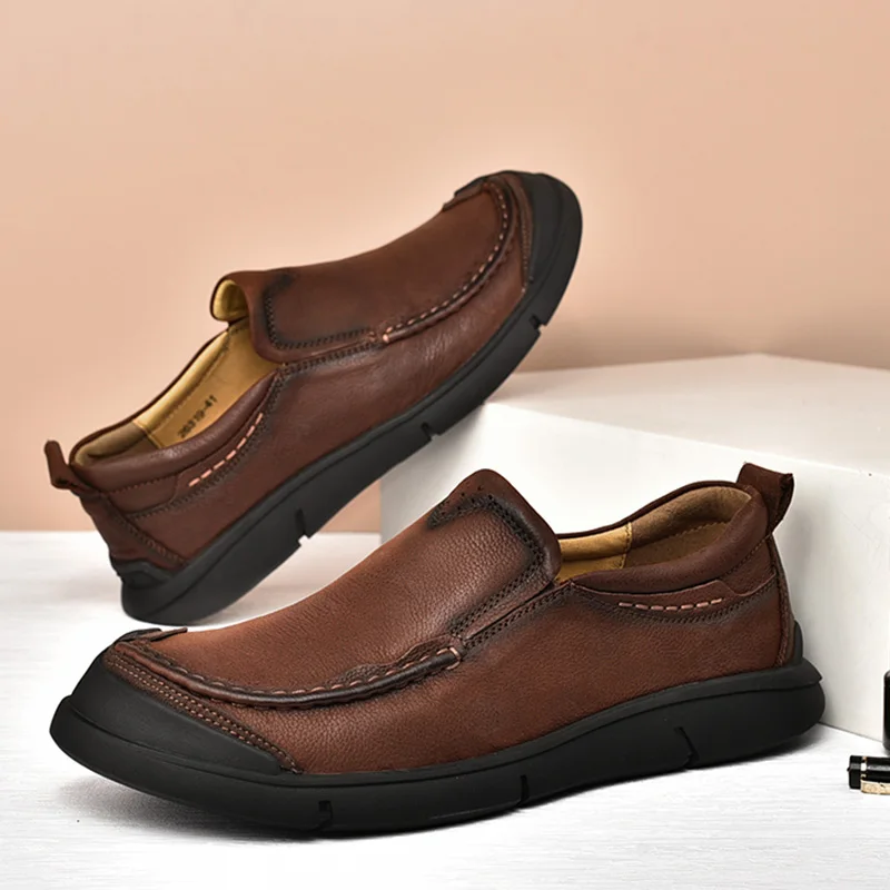 Golden Sapling Loafers Men's Casual Shoes Retro Genuine Leather Flats Slip on Leisure Loafer Business Footwear Comfortable Shoes