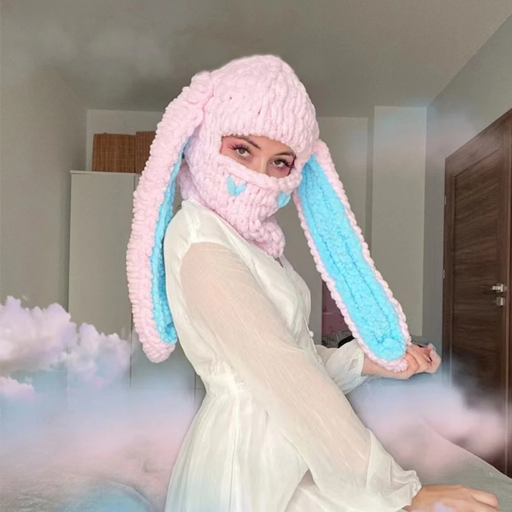 

Rabbit Ear Knitted Cotton Face Ski Mask Hip-hop Full Face Cover Hood Shiesty Masks for Men Women Headgear Mask Tactical CS Hat