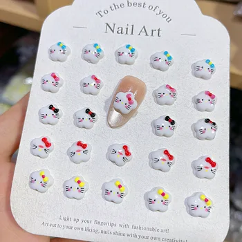100Pcs/Pack Star & KT Kitty Resin Nail Charms - 3D Bow Cartoon Nail Art, Cute Press-On Nail Decor for DIY Kawaii Manicures 1