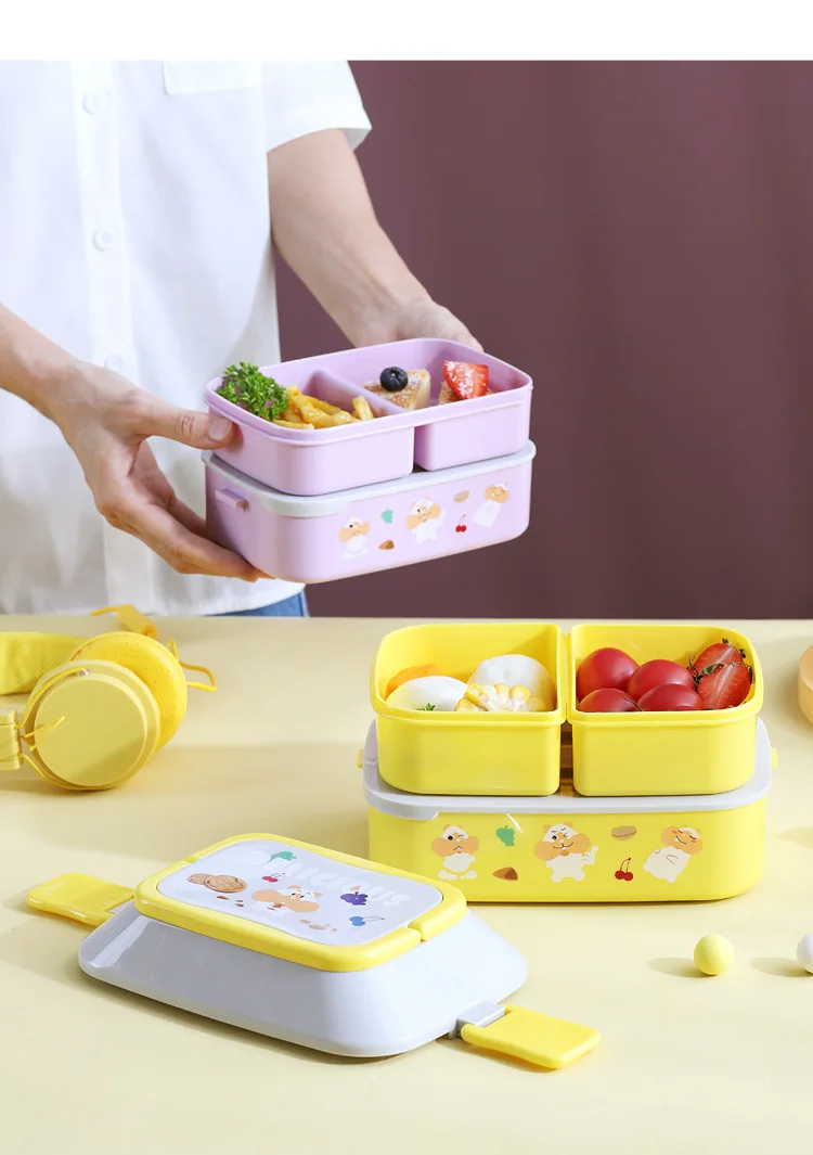 2022 Cute Animal Pattern Plastic Lunch Food Box Children Baby Snack Box  Double Layers Lunchbox Portable Microwave Food Container - AliExpress