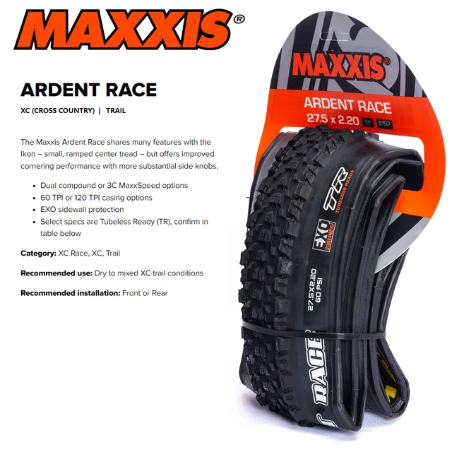 MTB Maxxis Ardent Race EXO 27.5x2.20 Tubeless Ready Folding Tyre